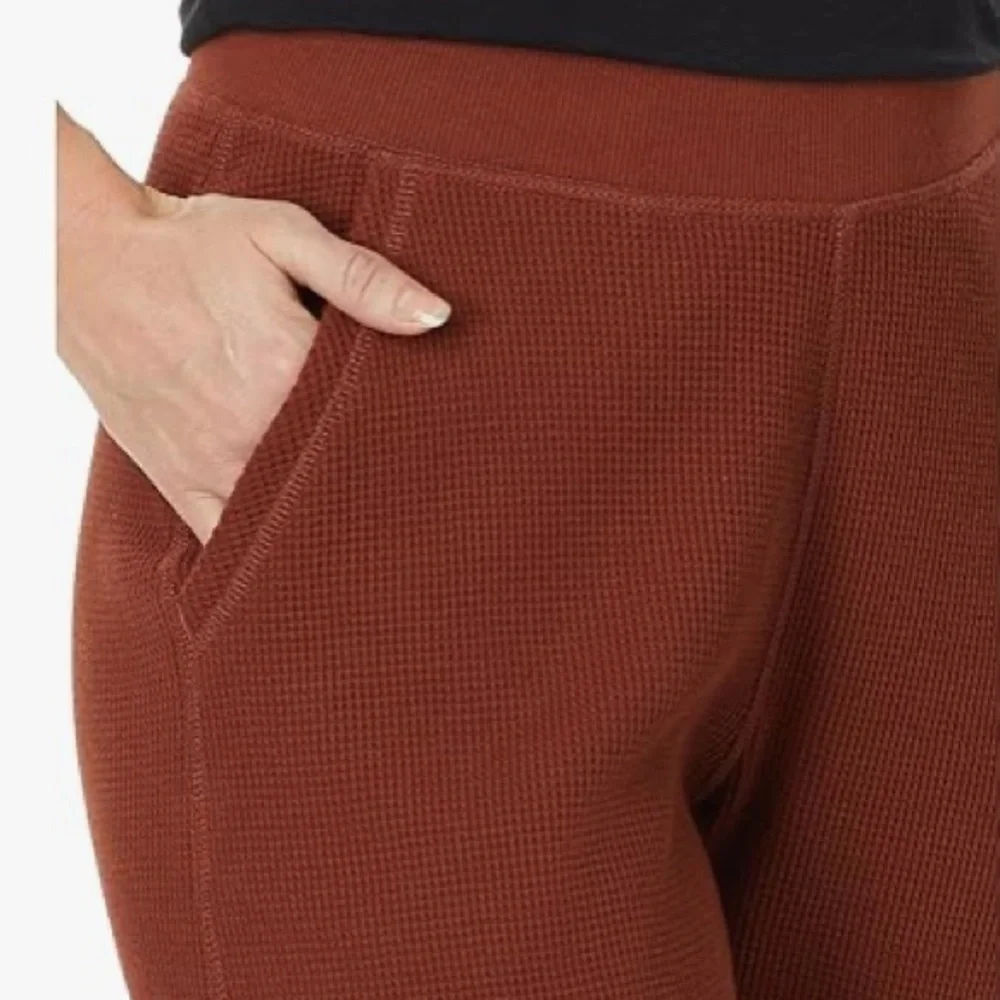 PACT WOMENS’S ORGANIC COTTON WAFFLE WIDE LEG CROP PANTS IN MAHOGANY SIZE MEDIUM - Picture 1 of 8